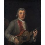EUROPEAN SCHOOL, 18TH CENTURY PORTRAIT OF A MUSICIAN HOLDING A FRENCH TEN STRING GUITAR