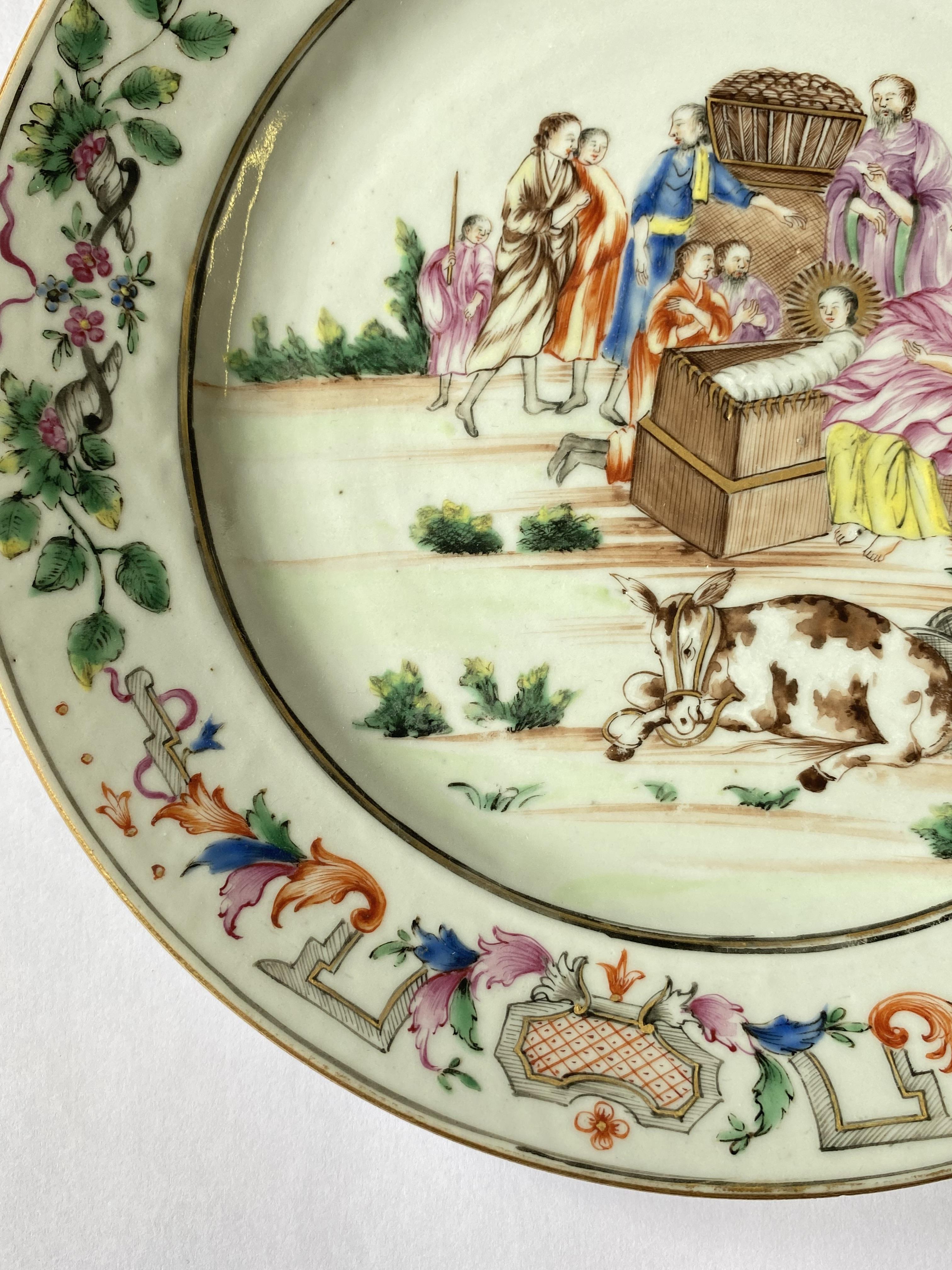 A CHINESE EXPORT PORCELAIN FAMILLE-ROSE 'NATIVITY' PLATE, 18TH CENTURY - Image 3 of 5