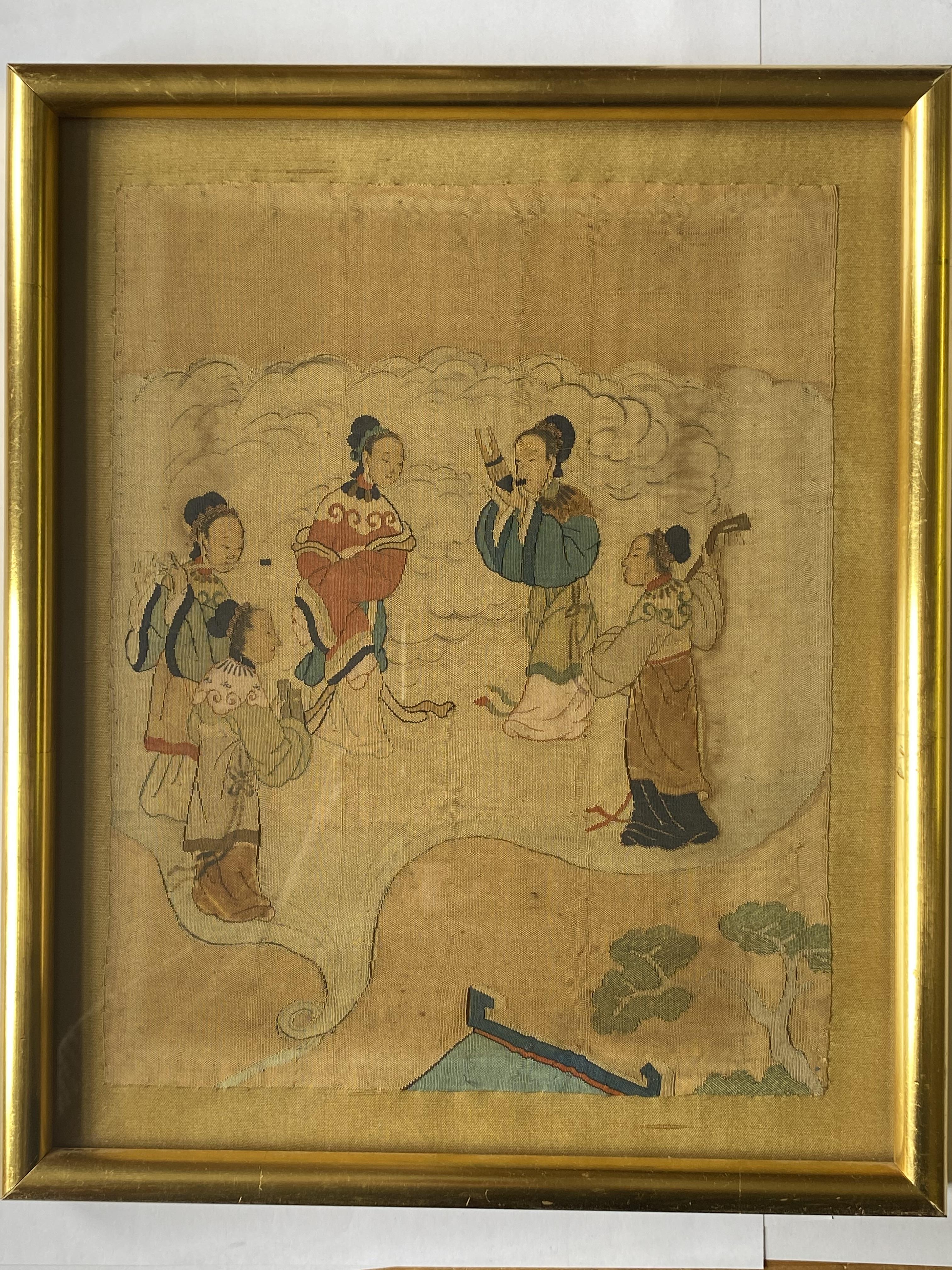 * A CHINESE KESI SILK FRAGMENT DEPICTING FIVE FEMALE MUSICIANS, 18TH CENTURY - Image 2 of 3