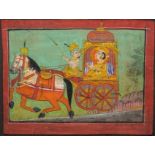 A RULER RIDING ON A CHARIOT, BUNDI, RAJASTHAN, INDIA, 19TH CENTURY