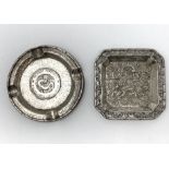 A CHINESE COIN-SET SILVER ASHTRAY, UNMARKED, MID 20TH CENTURY
