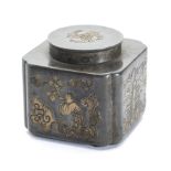 A CHINESE PEWTER SMALL TEA CADDY AND COVER, 18TH CENTURY
