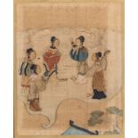 * A CHINESE KESI SILK FRAGMENT DEPICTING FIVE FEMALE MUSICIANS, 18TH CENTURY