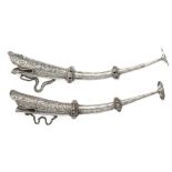 ˜*TWO TELESCOPIC SILVER RITUAL HORNS (DSOG-KANG), TIBET, 19TH CENTURY