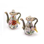 A PAIR OF SPODE MINIATURE ROSEWATER SPRINKLERS AND COVERS, 1820s