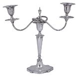 A GEORGE V SILVER TWO-LIGHT CANDELABRUM, WALKER & HALL LTD., SHEFFIELD, 1919