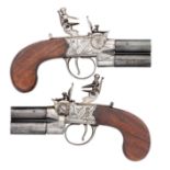 A PAIR OF 80 BORE FLINTLOCK TAP-ACTION PISTOLS BY GILL, WORCESTER, BIRMINGHAM PROOF MARKS CIRCA 1830