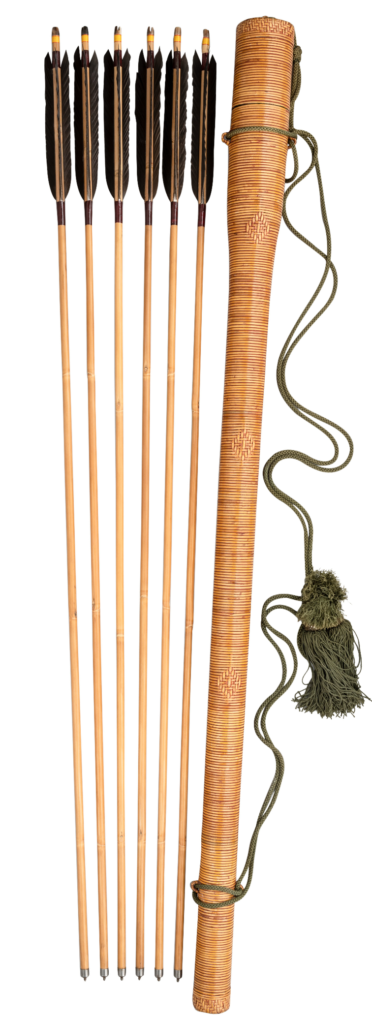 A JAPANESE QUIVER (YADZUTSU) AND SIX ARROWS, EDO PERIOD, 19TH CENTURY