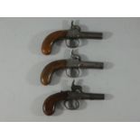 A PAIR OF 42 BORE PERCUSSION POCKET PISTOLS BY SMITH, LONDON, CIRCA 1820 AND A 60 BORE PERCUSSION PO