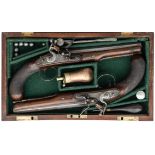 ˜A CASED PAIR OF 22-BORE FLINTLOCK PISTOLS BY INO. RICHARDS, STRAND, LONDON, CIRCA 1800