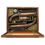 ˜A CASED PAIR 16 BORE PERCUSSION OFFICER~S PISTOLS BY BECKWITH, LONDON, LONDON PROOF MARKS, CIRCA 18