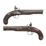 A PAIR OF 20 BORE FLINTLOCK OFFICER'S PISTOLS SIGNED HARTSHORN, BIRMINGHAM PRIVATE PROOF MARKS, CIRC