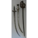 TWO INDIAN SWORDS (TALWAR) AND A CONTINENTAL ARTILLERY SWORD, LATE 19TH CENTURY