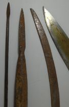 A PERSIAN SWORD (SHAMSHIR); A GURKHA KUKRI KNIFE; AN AFRICAN SPEAR AND A PIKE, 19TH CENTURY