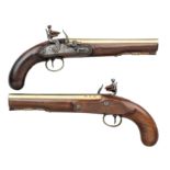 A PAIR OF 25 BORE FLINTLOCK OFFICER~S PISTOLS BY KETLAND & CO, LONDON, BIRMINGHAM PROOF MARKS, CIRCA