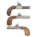 A 50 BORE PERCUSSION POCKET PISTOL BY DYBALL, NORWICH, BIRMINGHAM PROOF MARKS, CIRCA 1840 AND A PAIR