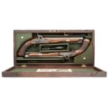 ˜A CASED PAIR OF 16 BORE PERCUSSION OFFICER~S PISTOLS BY W. BOND, 59 LOMBARD ST., LONDON, CIRCA 1835