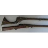 AN 18 BORE INDIAN MATCHLOCK MUSKET, LATE 18TH/19TH CENTURY, A 22 BORE NORTH INDIAN PERCUSSION JEZAIL