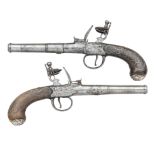 A PAIR OF 54 BORE FLINTLOCK BOX-LOCK PISTOLS, BY KETLAND, LONDON, BIRMINGHAM PRIVATE PROOF MARKS, CI