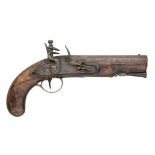 A 10 BORE FLINTLOCK TRAVELLING PISTOL BY HEARDER, PLYMOUTH, BIRMINGHAM PROOF, CIRCA 1850 AND A 40 BO