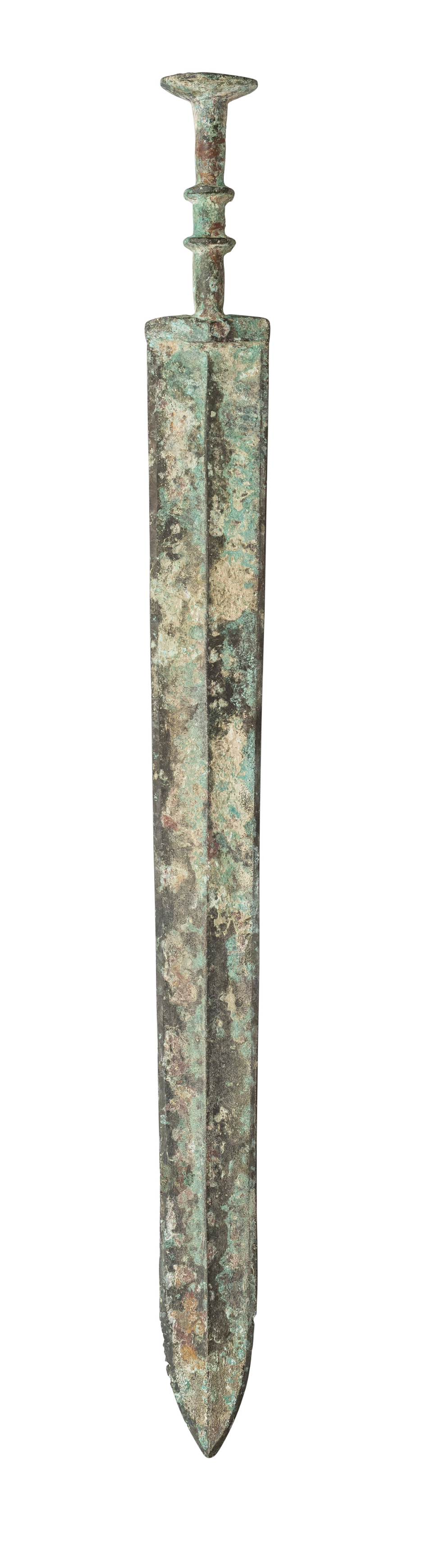 A CHINESE BRONZE SWORD (JIAN), PROBABLY ZHOU DYNASTY OR EARLY WARRING STATES (1050-221 BC); AND THRE