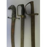 A NAVAL SWORD, 18TH CENTURY; A FOOT ARTILLERY SWORD FOR A PRIVATE, CIRCA 1820; A COMPOSITE STIRRUP-H