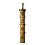 Ⓜ A TIBETAN BUTTER CHURN WITH DECORATED IRON MOUNTS, 17TH-19TH CENTURY