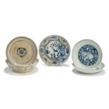 □ THREE CHINESE BLUE AND WHITE SAUCER DISHES