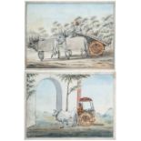 TWO SCENES DEPICTING OX-CARTS