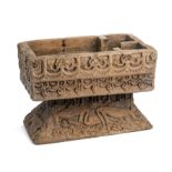 A CARVED WOOD BETEL CONTAINER