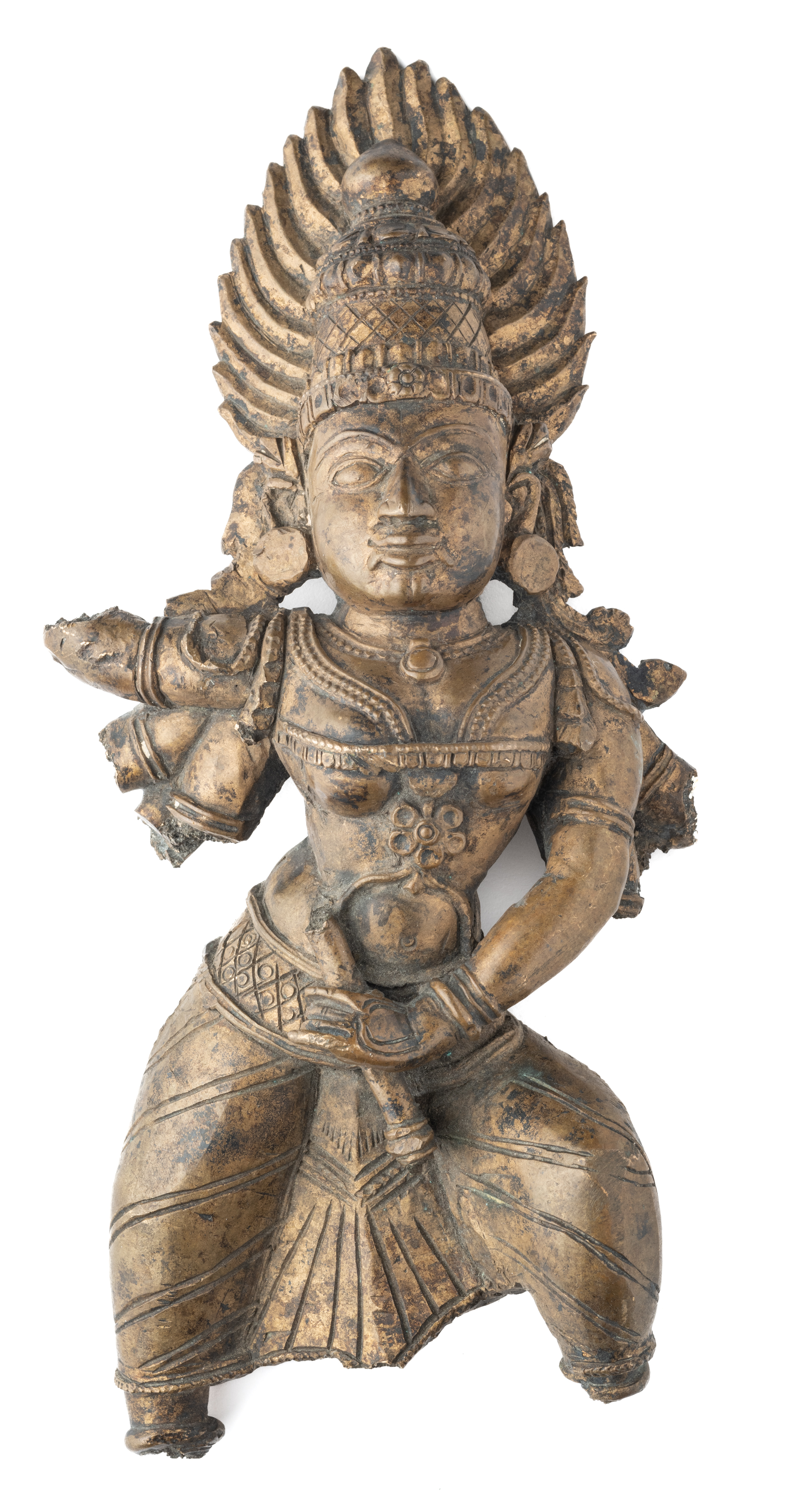 A FRAGMENTARY BRONZE FIGURE OF DURGA SLAYING THE BUFFALO DEMON