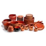 A MISCELLANEOUS GROUP OF RED LACQUER OBJECTS
