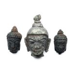 THREE SMALL BRONZE HEADS OF BUDDHA