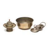 THREE TIBETAN BRASS OBJECTS