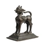 A BRONZE FIGURE OF A MYTHICAL LION (VYALA)