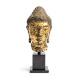 A PYU GILT BRONZE HEAD OF BUDDHA