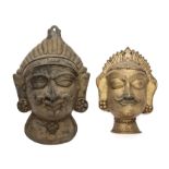 TWO BRONZE SIVA MASKS