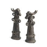 A PAIR OF BUFFALO HORN FINIALS