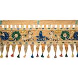 A COTTON AND SILK POLYCHROME APPLIQUE ENTRANCE HANGING (TORANA)