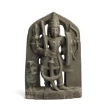 A GREY STONE IMAGE OF VIRABHADRA