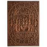 A CARVED SANDALWOOD PANEL