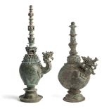 TWO BRONZE HOLY WATER (AMRTA) EWERS