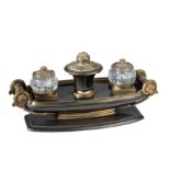 AN ORMOLU AND PATINATED BRONZE INKSTAND