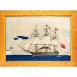 A SAILOR 'S WOOLWORK PICTURE OF A MAN O 'WAR