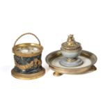 TWO EMPIRE STYLE GILT-METAL-MOUNTED MARBLE INKSTANDS