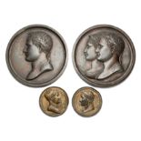 TWO PAIRS OF BRONZED LEAD MEDALLIONS
