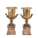 A PAIR OF GILT-BRONZE CAMPANA URNS