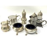 A GROUP SIX PIECES OF CONDIMENT SILVER