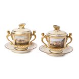 ‡ A RARE PAIR OF SPODE TOPOGRAPHICAL CHOCOLATE CUPS
