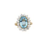 AQUAMARINE AND DIAMOND RING